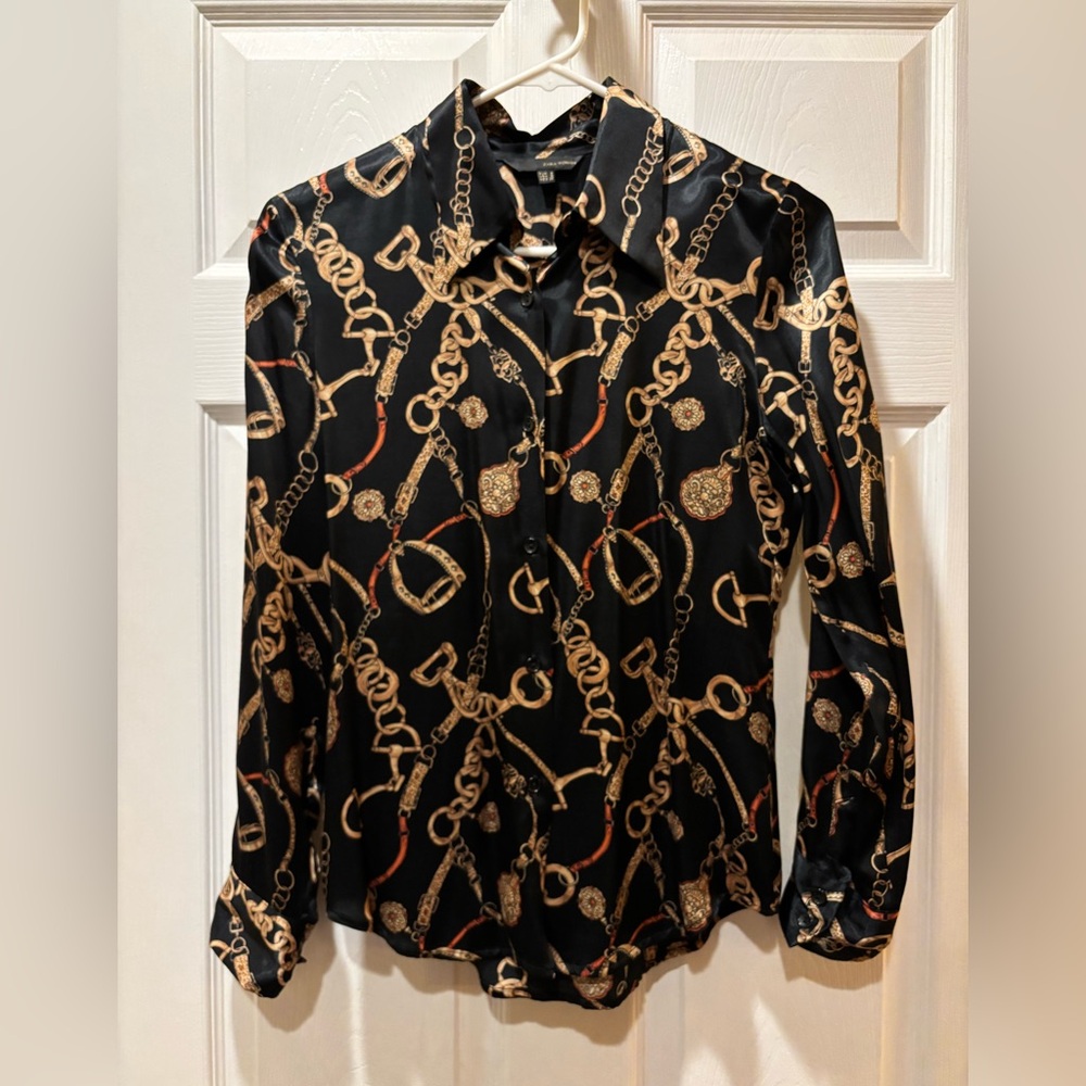 Zara chain link print button blouse